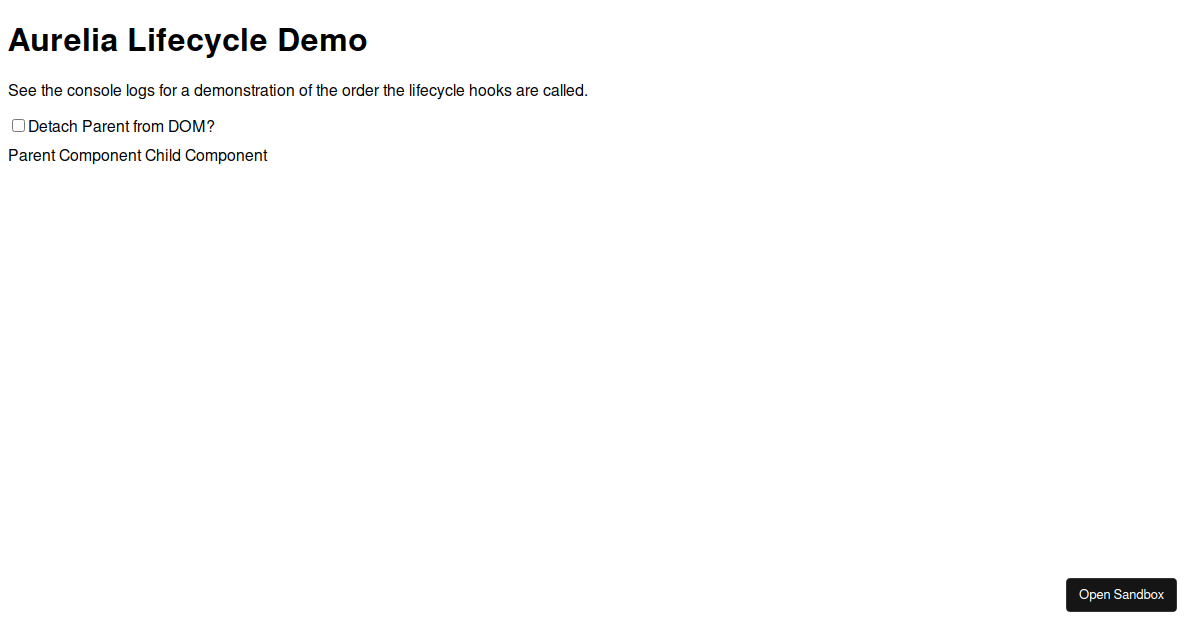 Aurelia Lifecycle Demo - Codesandbox