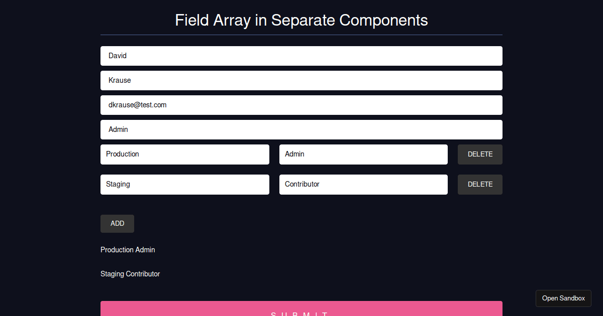 React Hook Form - useFieldArray - Modular - Codesandbox