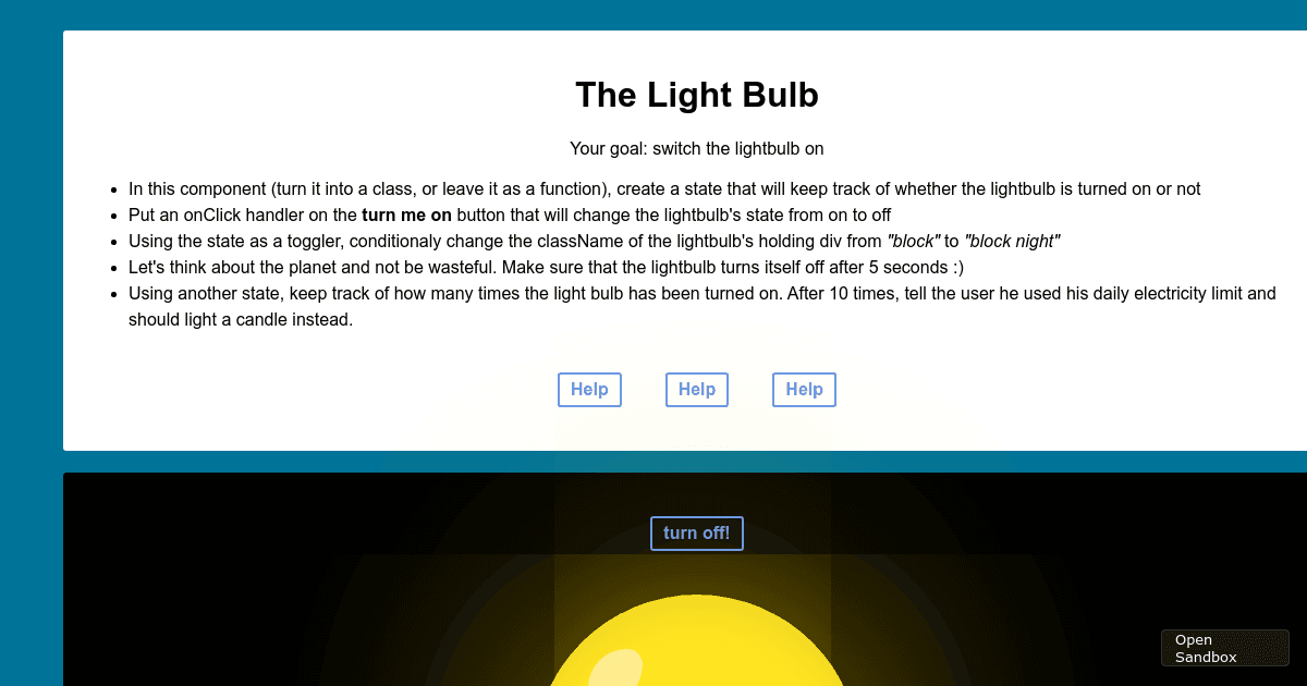 light bulb with React - Codesandbox