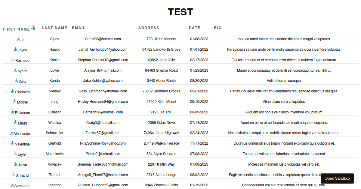 collapsable table - Codesandbox