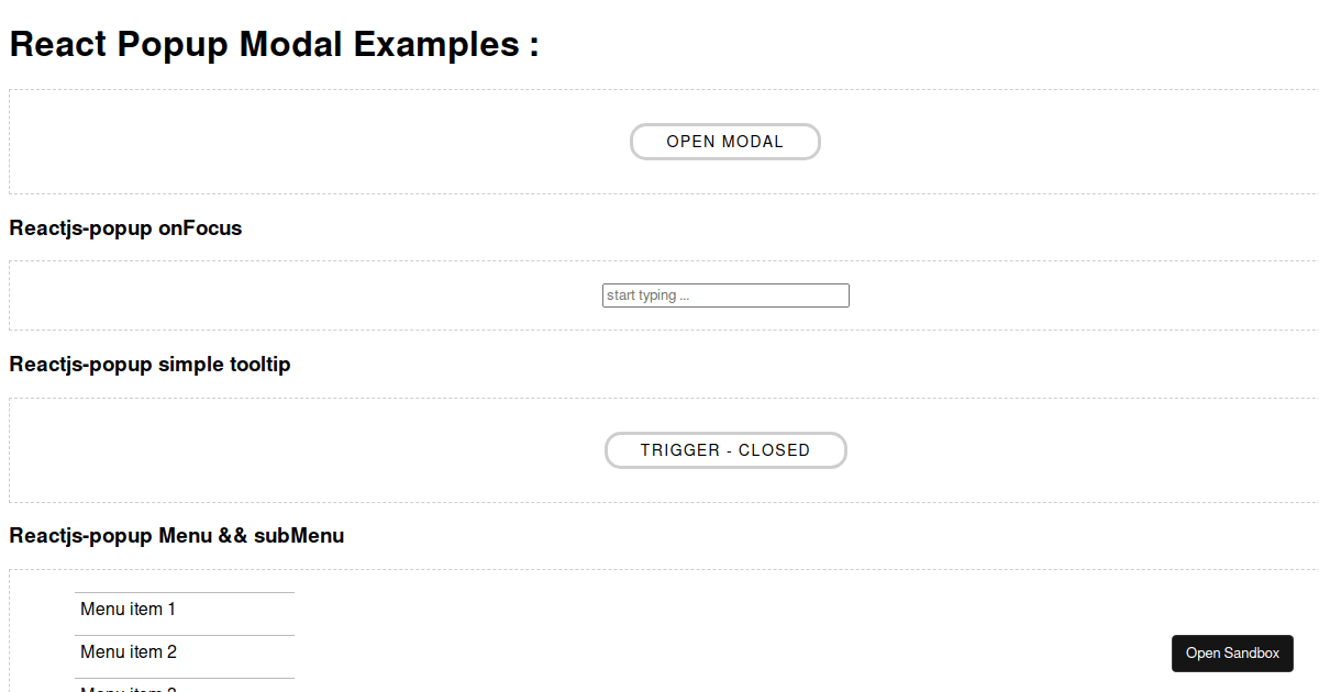 Modal Popup Examples Codesandbox