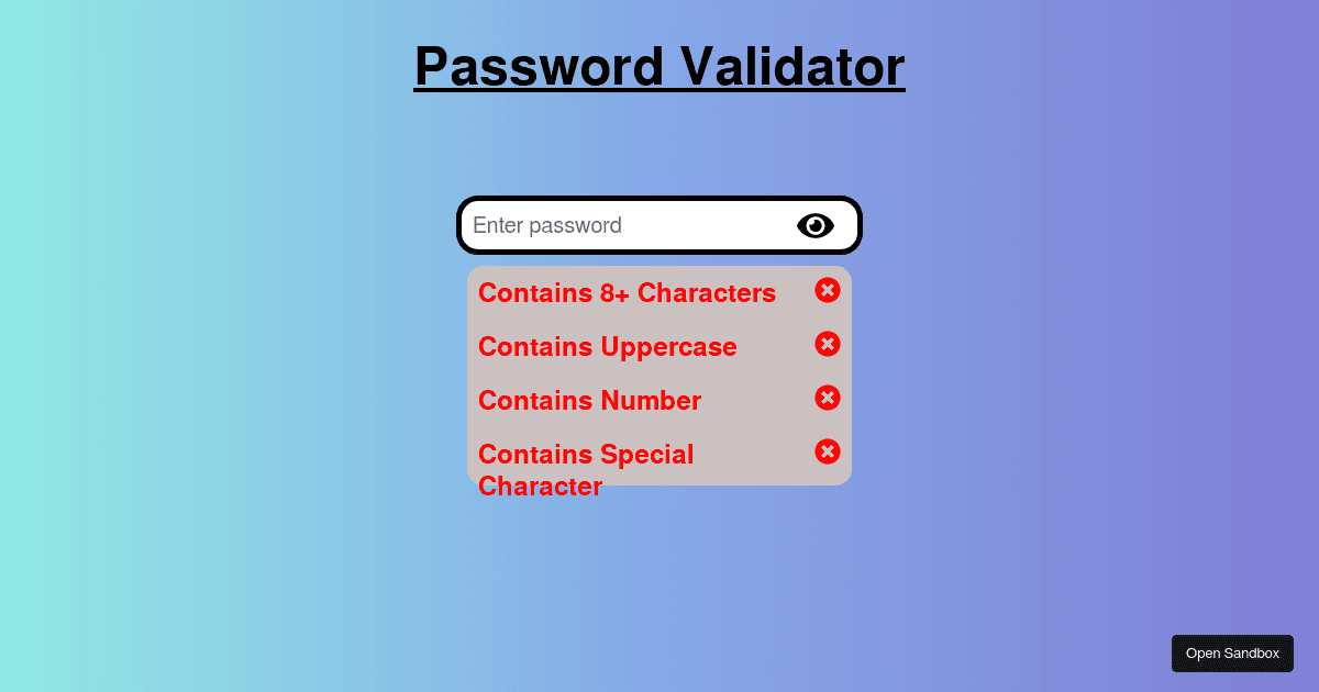 Rishabhk06/Password_Validator - Codesandbox