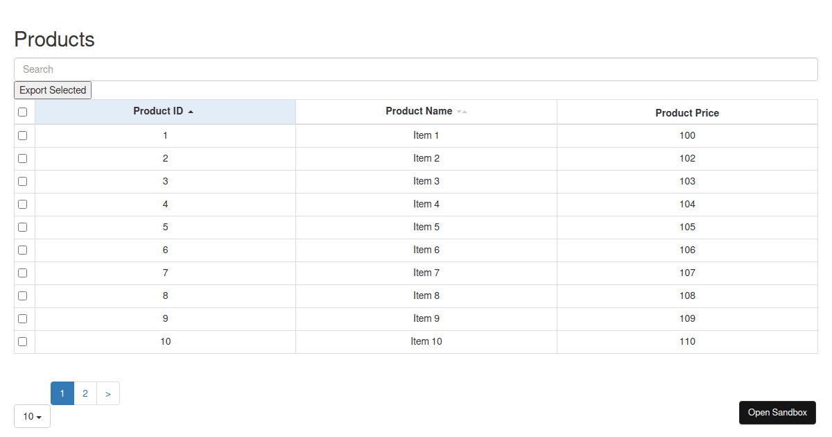reactbootstraptablenext basic example Codesandbox