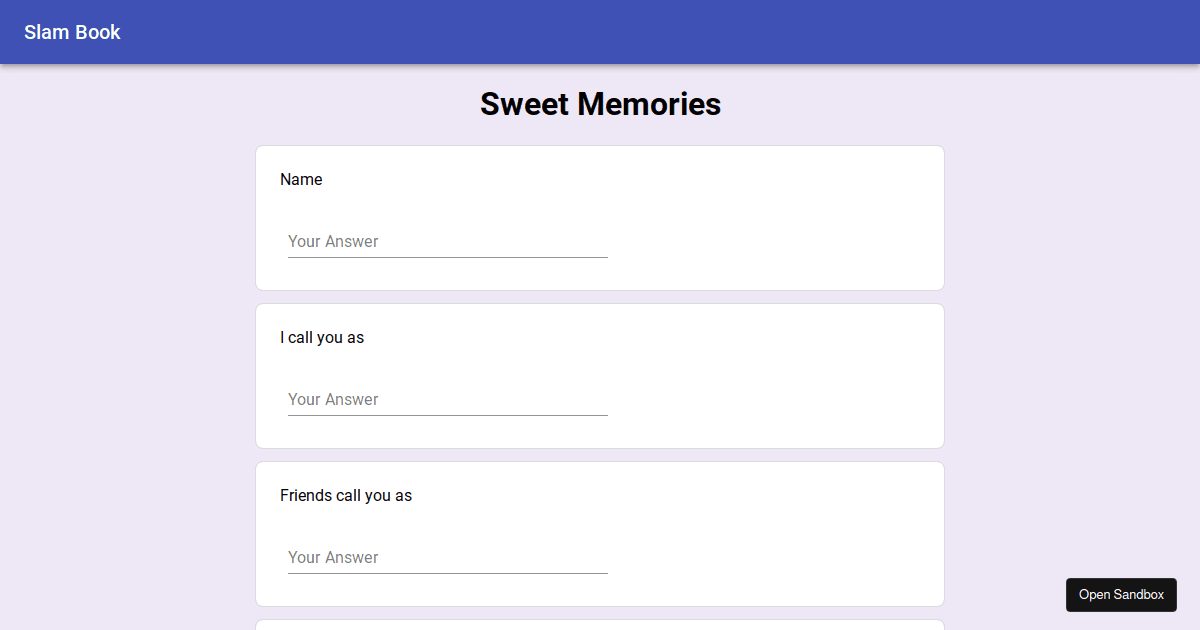 slambook Codesandbox