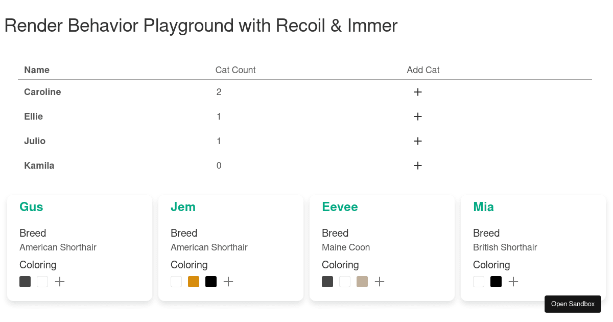 Change and Render testing with Recoil & Immer (base) - Codesandbox
