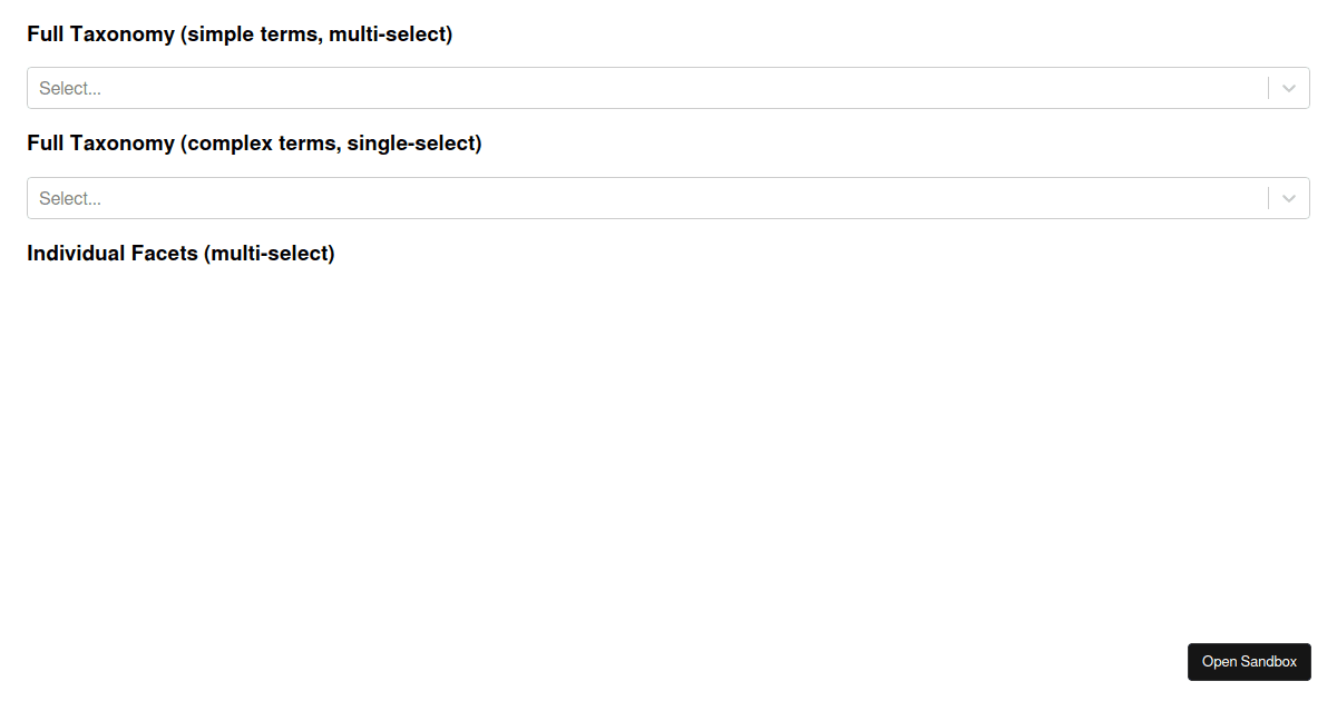React Taxonomy Autocomplete - Codesandbox