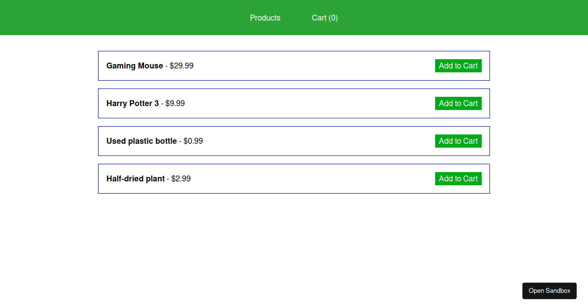 React Hooks Cart (useContext and useReducer) - Codesandbox