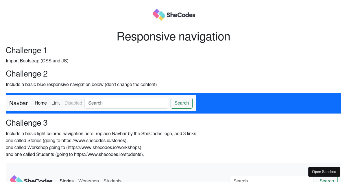 Responsive navigation challenge (forked) - Codesandbox