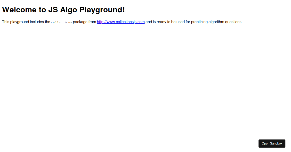 Javascript Algo Playground Codesandbox